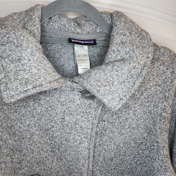 Cozy Patagonia Better Sweater Double Breasted Pea coat Jacket Gray Sz L - Picture 2 of 5